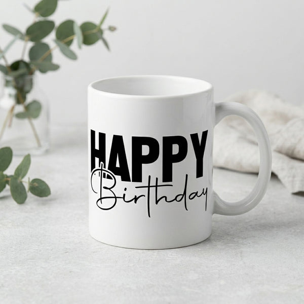 "Happy Birthday" Typography Ceramic Mug