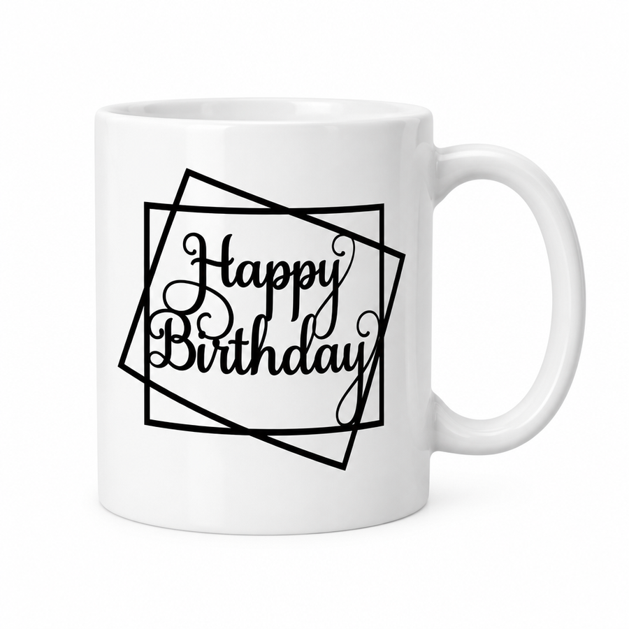Happy Birthday Geometric Frame Mug - Front View